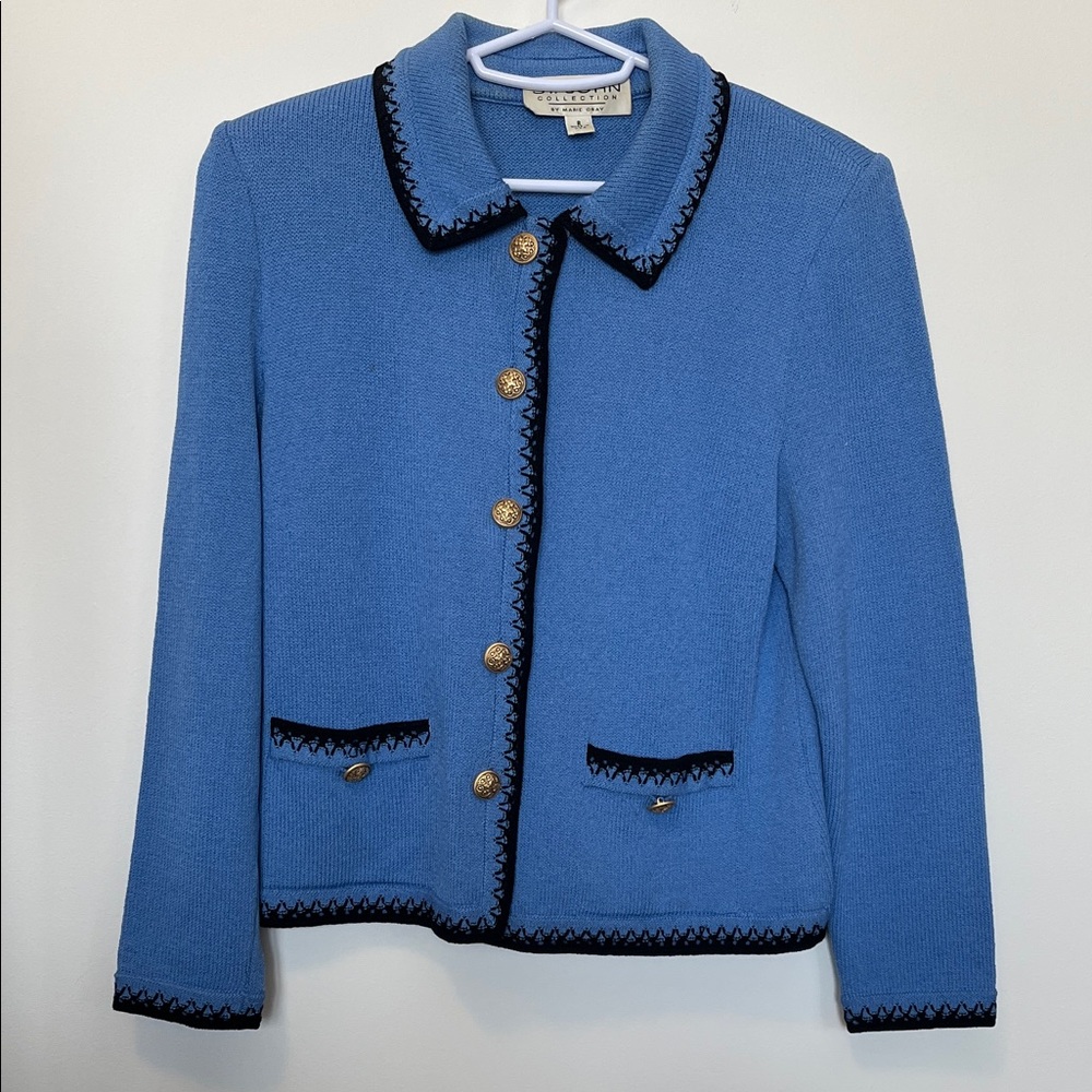 St John Blue Blazer with Black Trim Sz 2